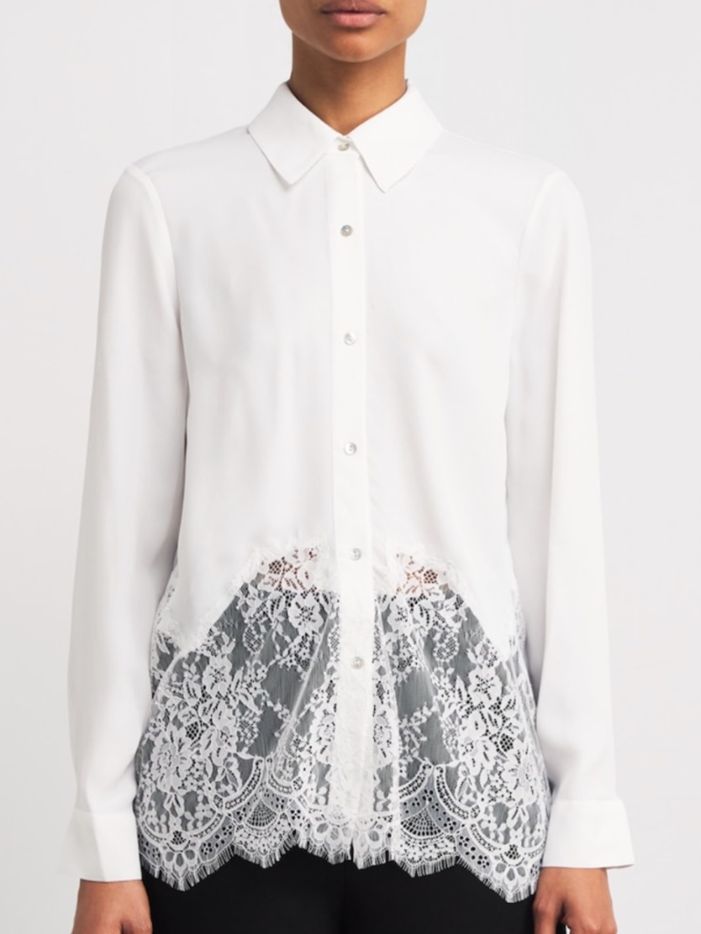 L’Agence Adalee Lace Inset Blouse White Long Sleeve Button With Tags XS X-SMALL